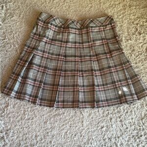 Plaid Pleated Skater Skirt in Brown and Gray